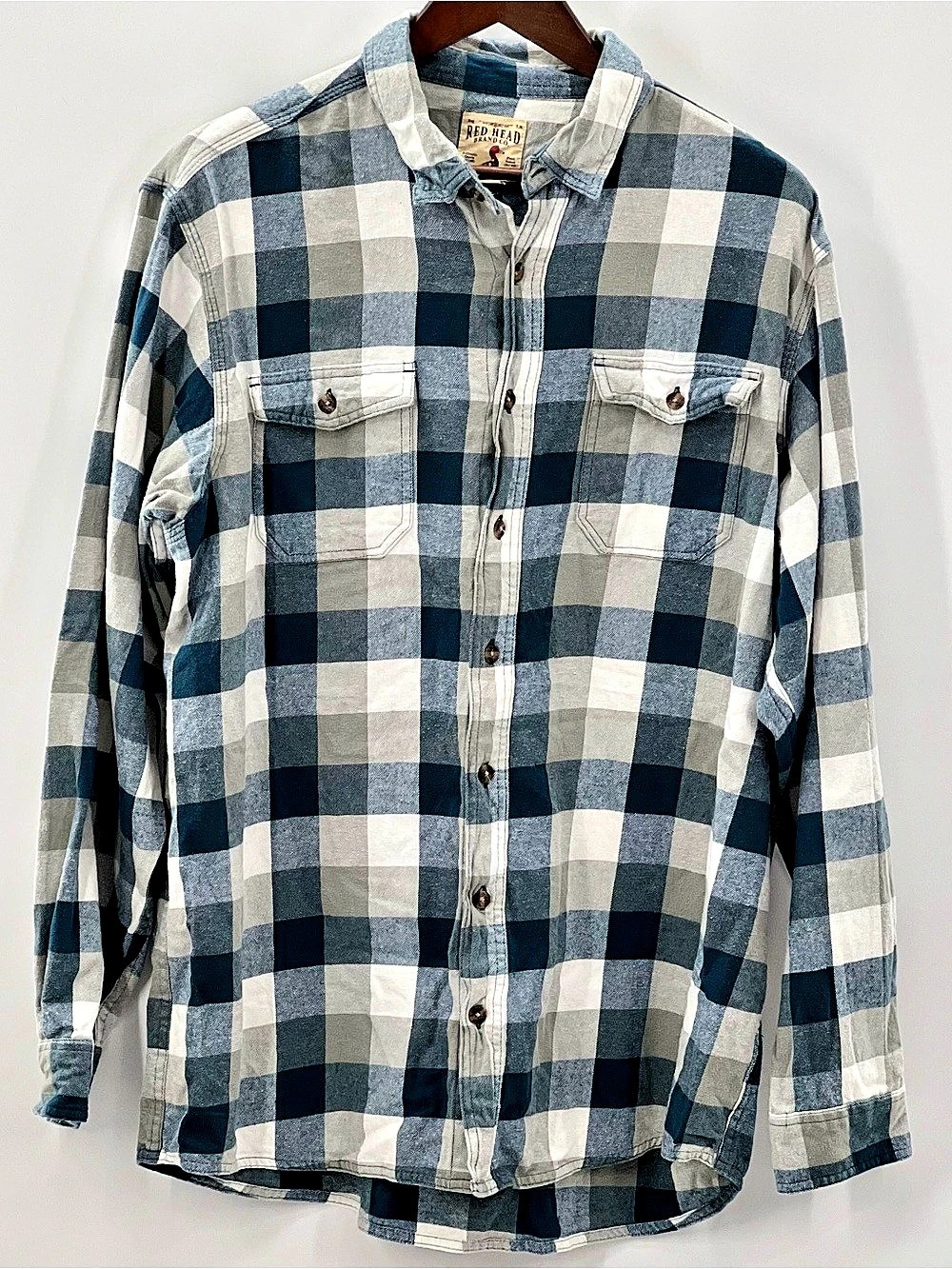 524 Red Head Plaid Cotton Shirt in Blue & White Size XLT